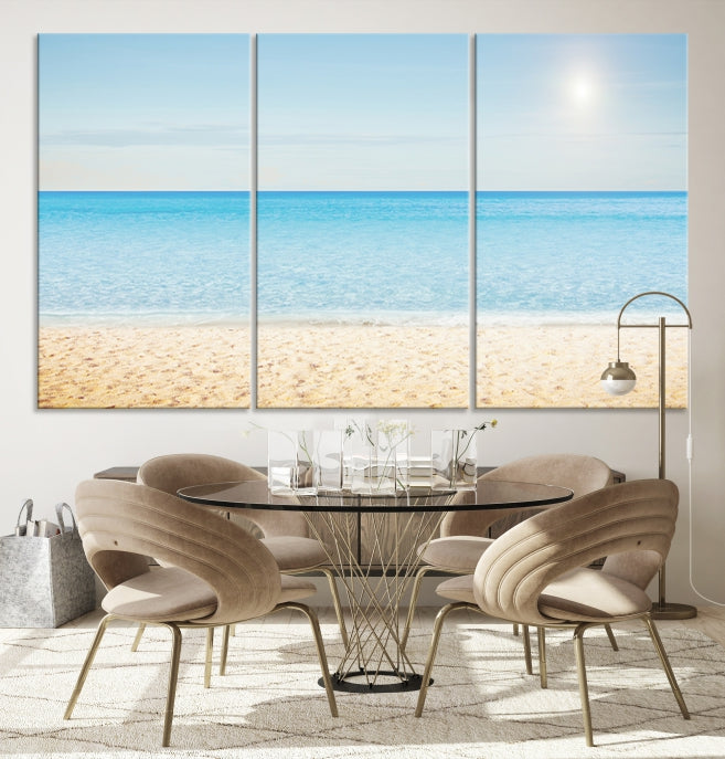 Blue Beach and Sea Wall Art Canvas Print