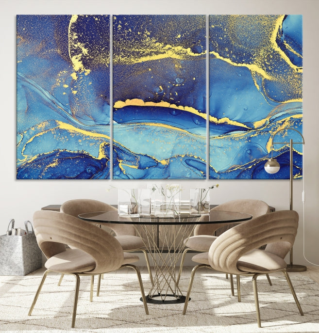 Splash Yellow Color Blue Marble Abstract Canvas Wall Art Print