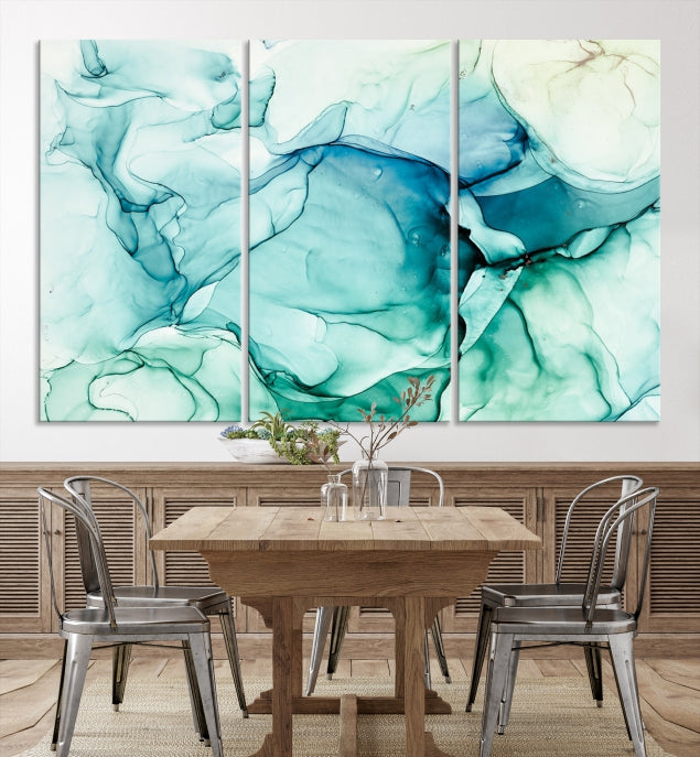 Turquoise Marble Fluid Effect Wall Art Abstract Canvas Wall Art Print