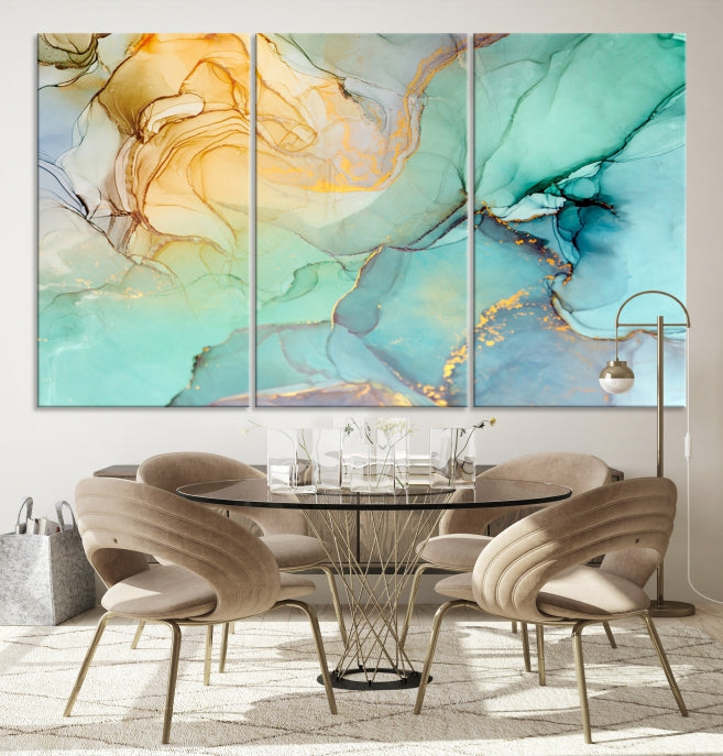 Green Marble Fluid Effect Wall Art Abstract Canvas Wall Art Print