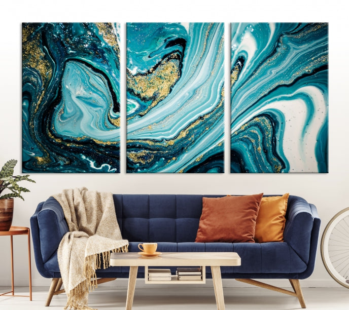 Turquoise Marble Fluid Effect Wall Art Abstract Canvas Wall Art Print