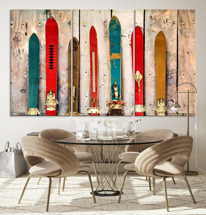 Wooden Rustic Old Skis Wall Art Canvas Print