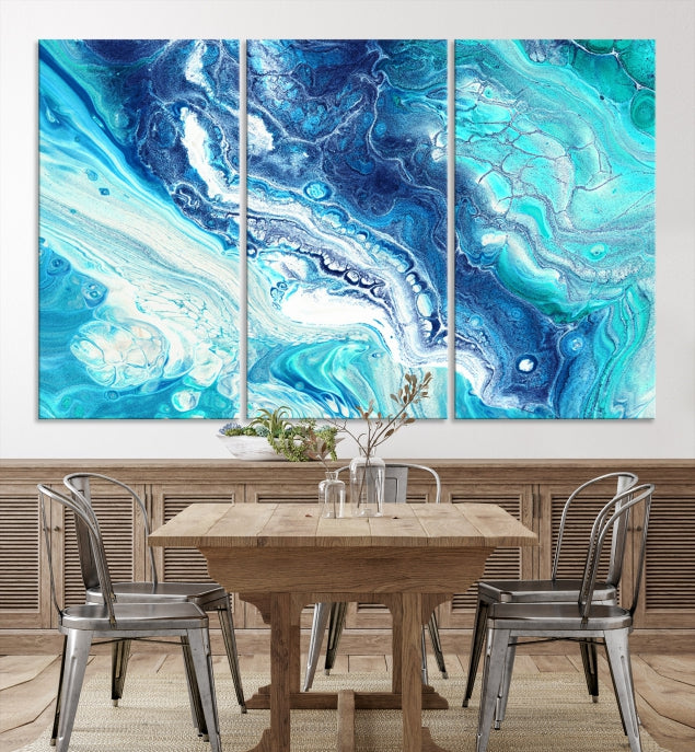 Turquoise Marble Fluid Effect Wall Art Abstract Canvas Wall Art Print