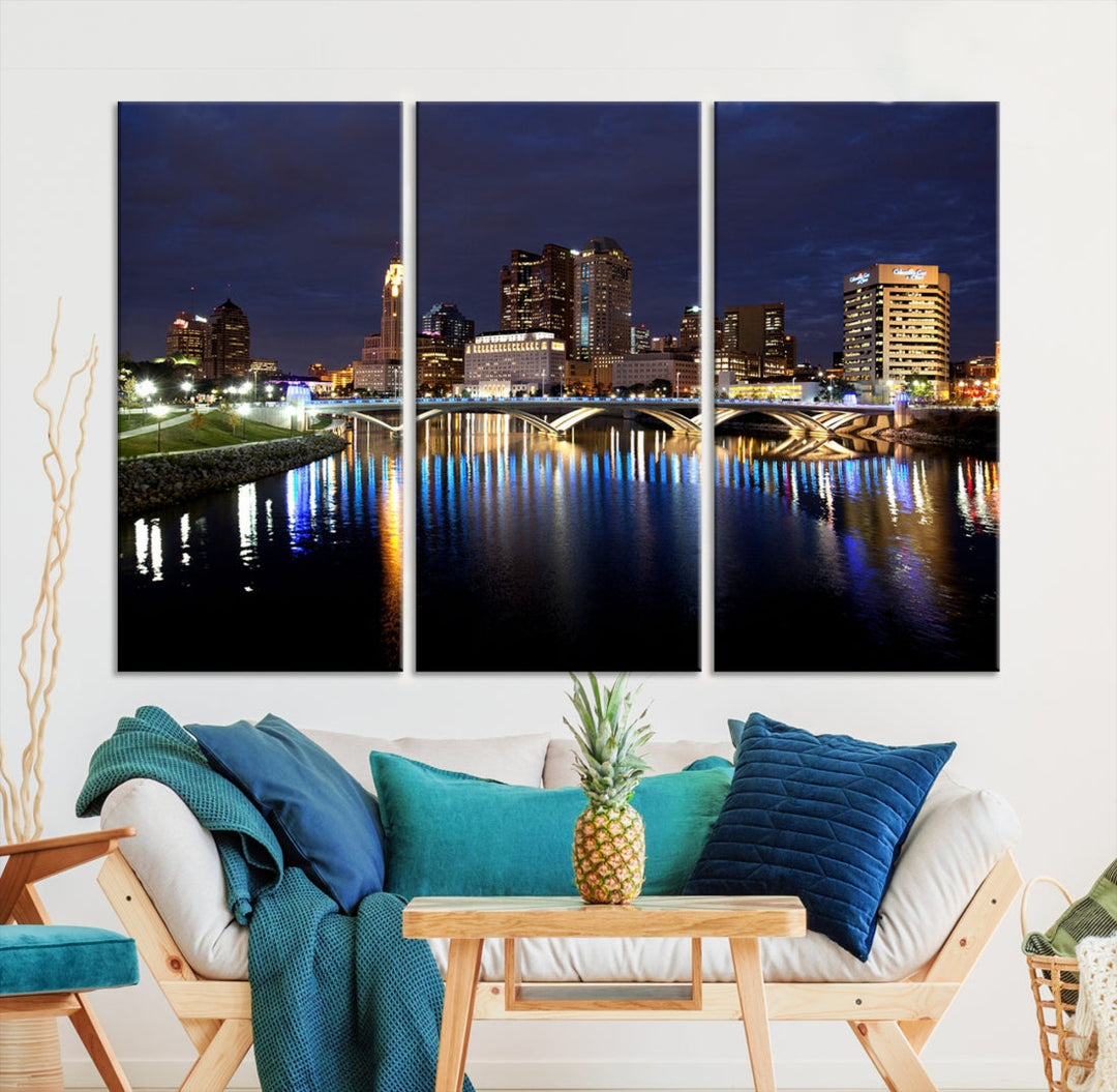 Columbus City Lights Night Skyline Cityscape View Wall Art Impression sur toile