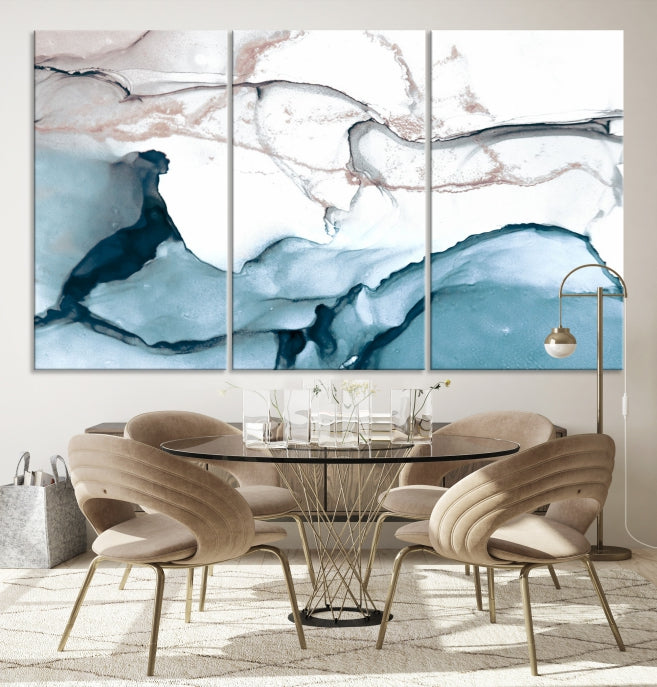 Blue and Rose Gold Marble Fluid Effect Wall Art Abstract Canvas Art Print