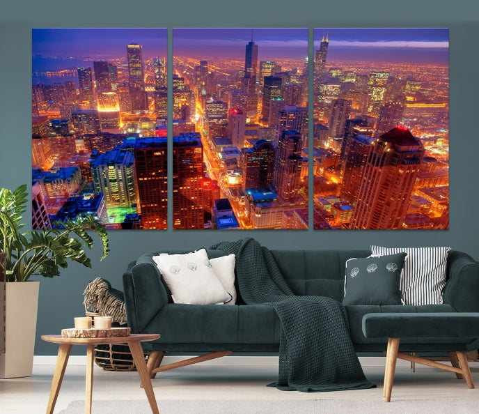 Chicago Wall Art Canvas Print Chicago City Night Canvas Print