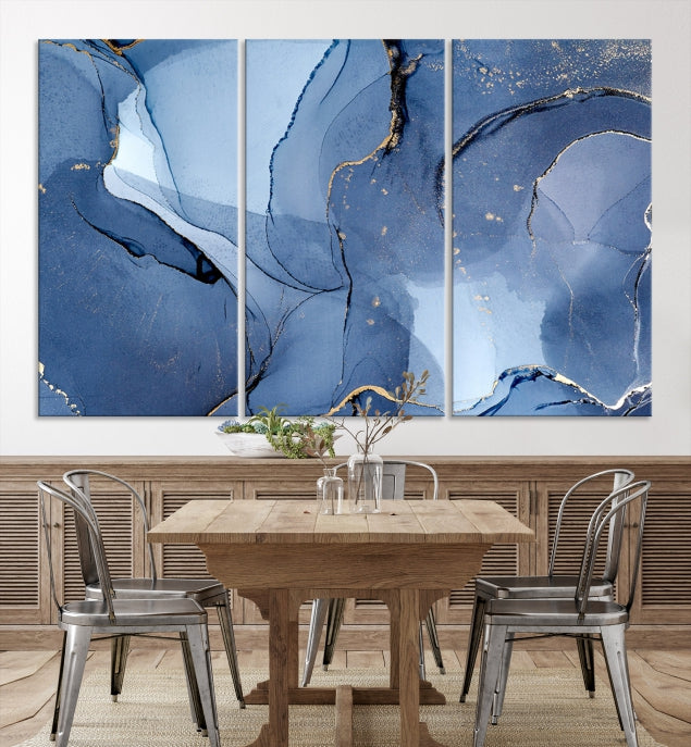 Blue Color Marble Fluid Effect Wall Art Abstract Canvas Wall Art Print