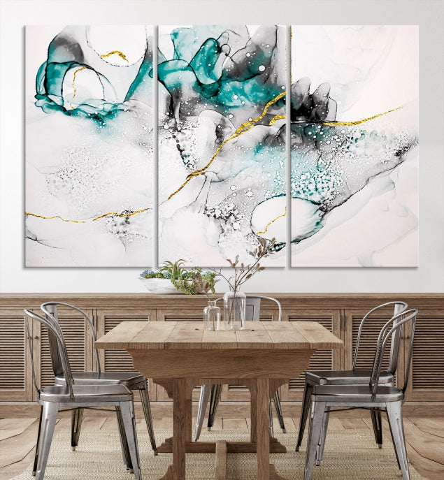 Green Marble Fluid Effect Wall Art Abstract Canvas Wall Art Print