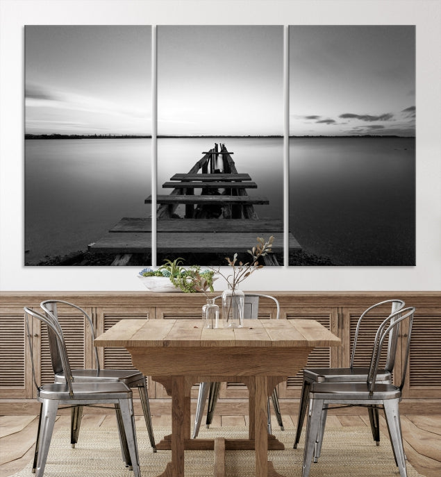 Wood Pier and Sea Wall Art Canvas Print