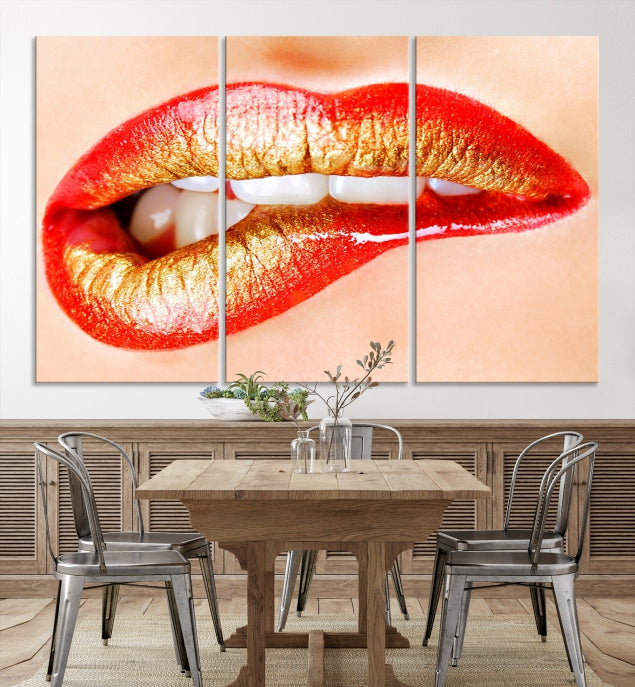 Red Lip Bite Canvas Print