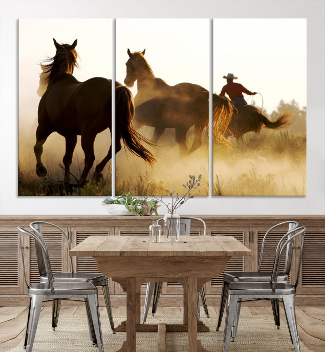 Chevaux et cowboys Wall Art Impression sur toile