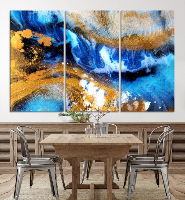 Blue Orange Marble Fluid Effect Wall Art Abstract Canvas Wall Art Print