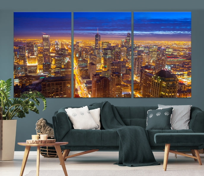 Chicago Wall Art Canvas Print Chicago City Night Canvas Print