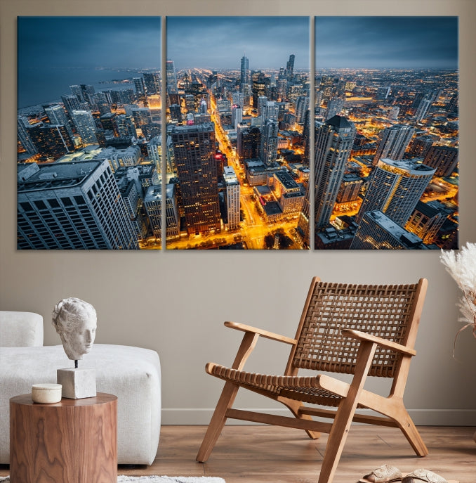 Chicago Wall Art Canvas Print Chicago City Night Canvas Print