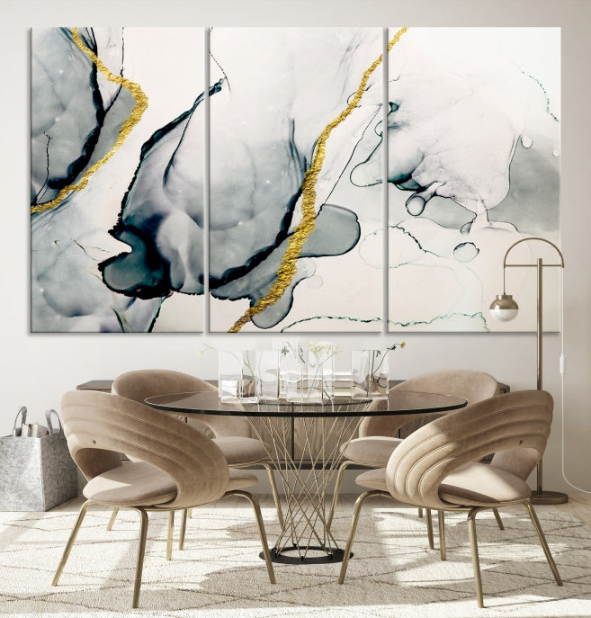 Gray Marble Fluid Effect Wall Art Abstract Canvas Wall Art Print