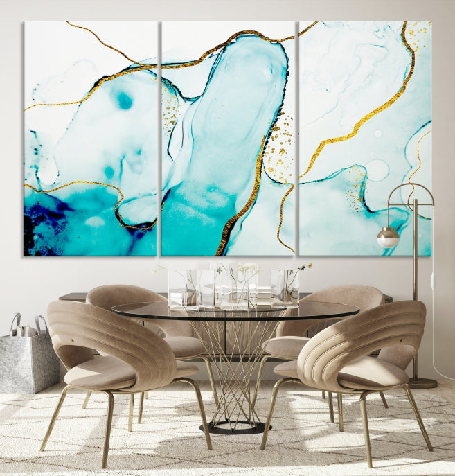 Turquoise Marble Fluid Effect Wall Art Abstract Canvas Wall Art Print