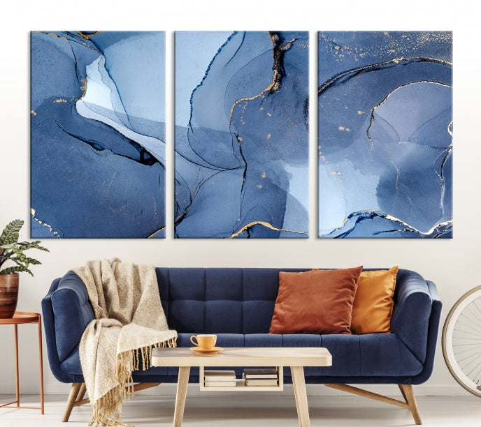 Blue Color Marble Fluid Effect Wall Art Abstract Canvas Wall Art Print