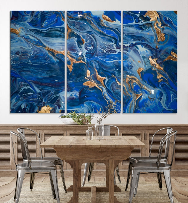 Navy Blue Marble Fluid Effect Wall Art Abstract Canvas Wall Art Print