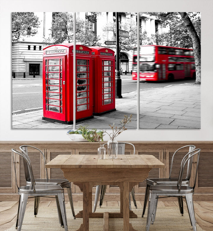 London Red Bus and Phone Club Wall Art, Red Bus Red Telephone Club, London Night Canvas Print