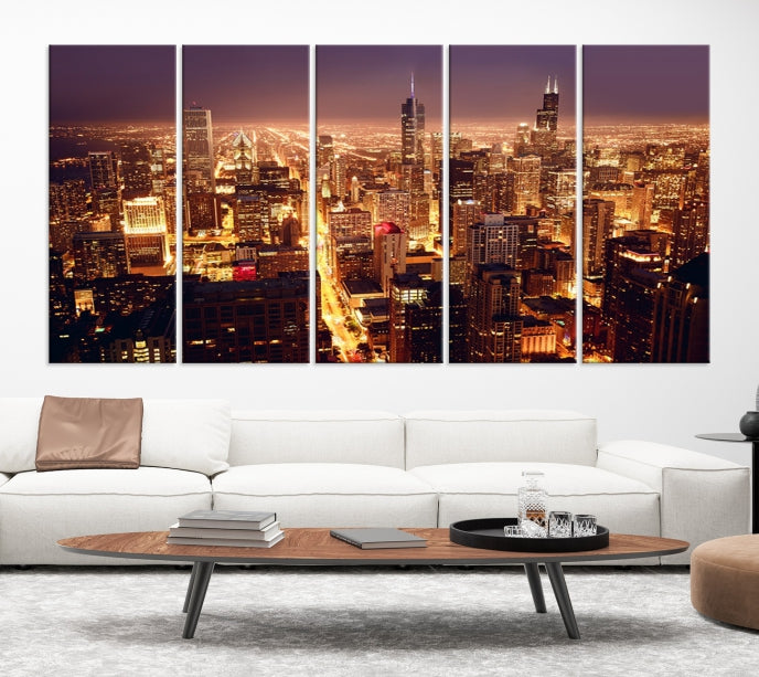 Chicago Wall Art Canvas Print Chicago City Night Canvas Print