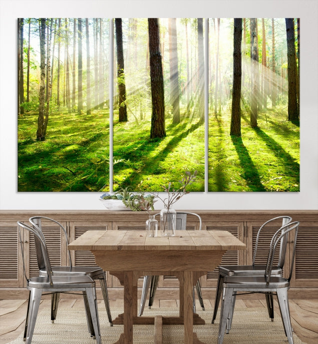 Lienzo decorativo para pared grande con bosque y sol