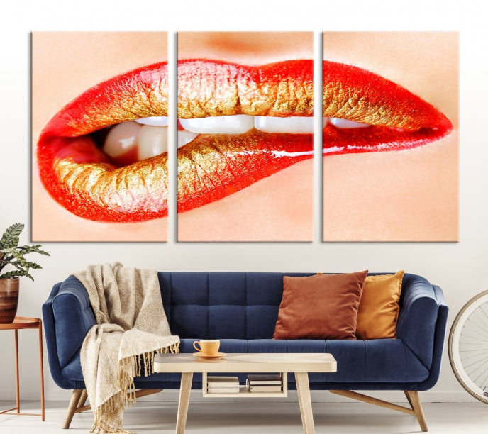 Red Lip Bite Canvas Print