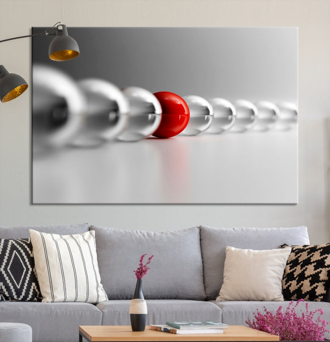 Art mural Boule rouge en boules grises Impression sur toile Art mural Noir Blanc Art différent