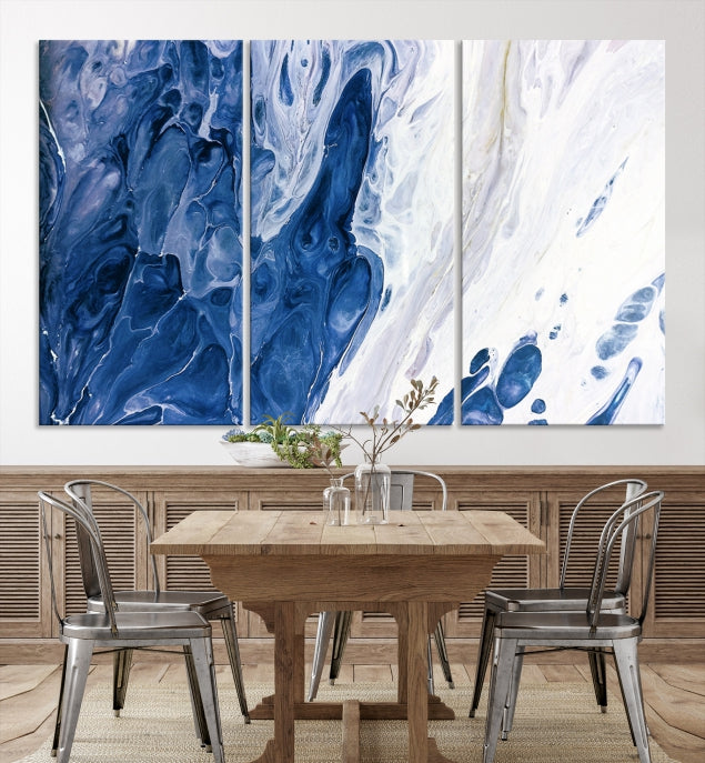 Navy Blue Marble Fluid Effect Wall Art Abstract Canvas Wall Art Print