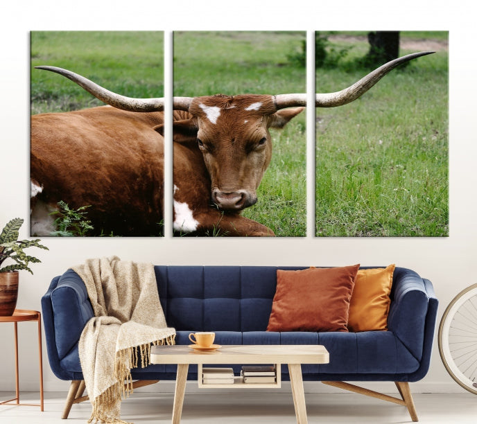 Impression sur toile d'art mural animal de vache Longhorn