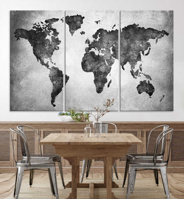 Black and Gray World Map Canvas Wall Art Print