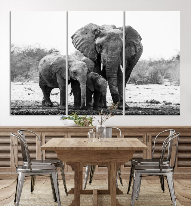 Elephant Family Africa Wall Art Canvas Print