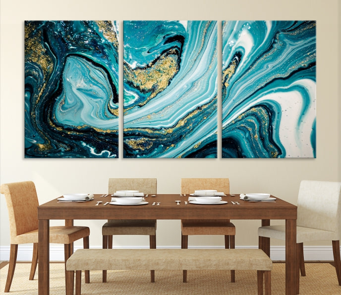 Turquoise Marble Fluid Effect Wall Art Abstract Canvas Wall Art Print