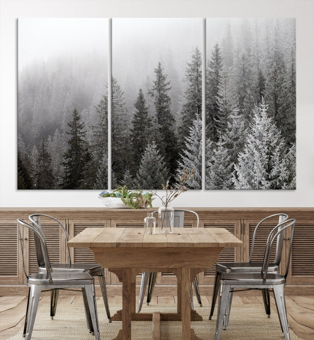 Big Foggy Forest and Misty Trees Forest Wall Art Canvas Print