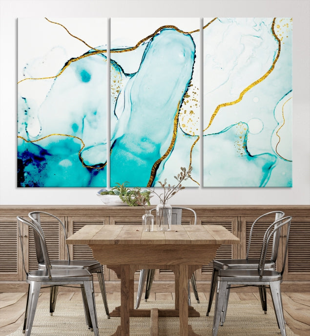 Turquoise Marble Fluid Effect Wall Art Abstract Canvas Wall Art Print