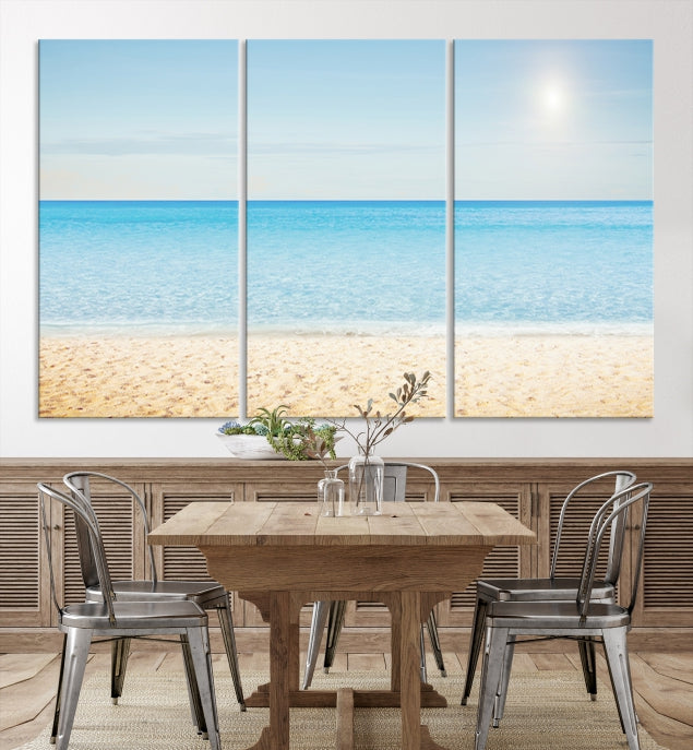 Blue Beach and Sea Wall Art Canvas Print