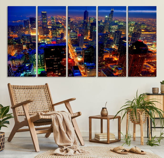 Chicago Wall Art Canvas Print Chicago City Night Canvas Print