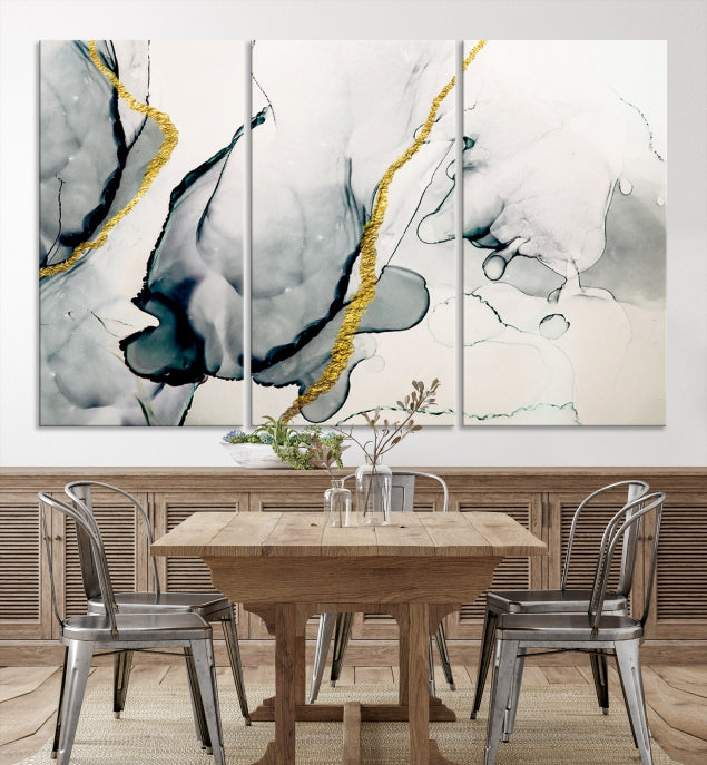 Gray Marble Fluid Effect Wall Art Abstract Canvas Wall Art Print