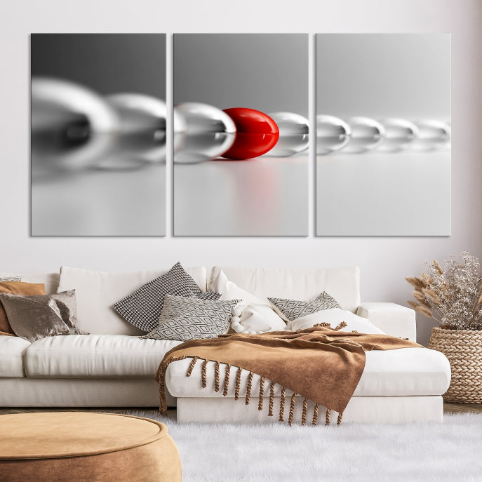 Art mural Boule rouge en boules grises Impression sur toile Art mural Noir Blanc Art différent