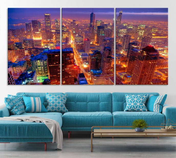 Chicago Wall Art Canvas Print Chicago City Night Canvas Print