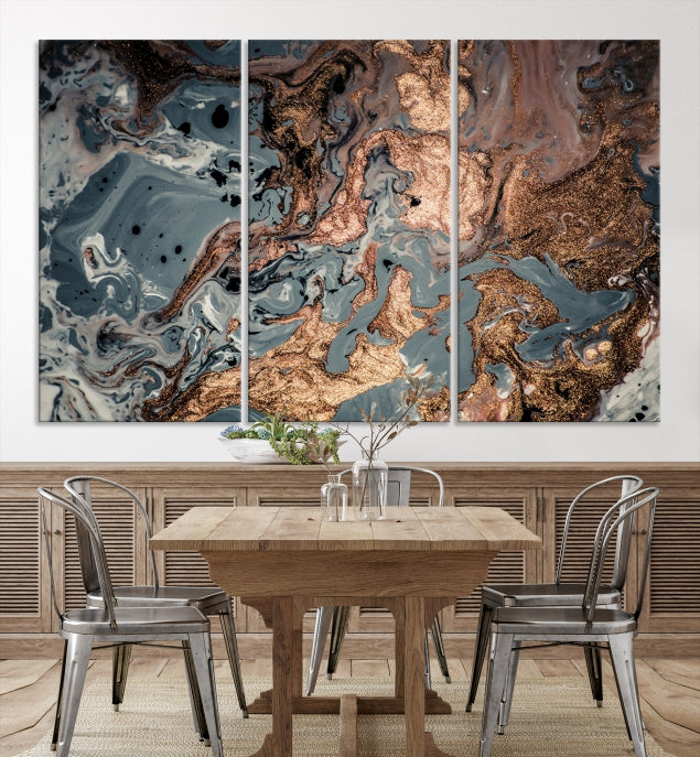 Rose Gold Marble Fluid Effect Wall Art Abstract Canvas Wall Art Print