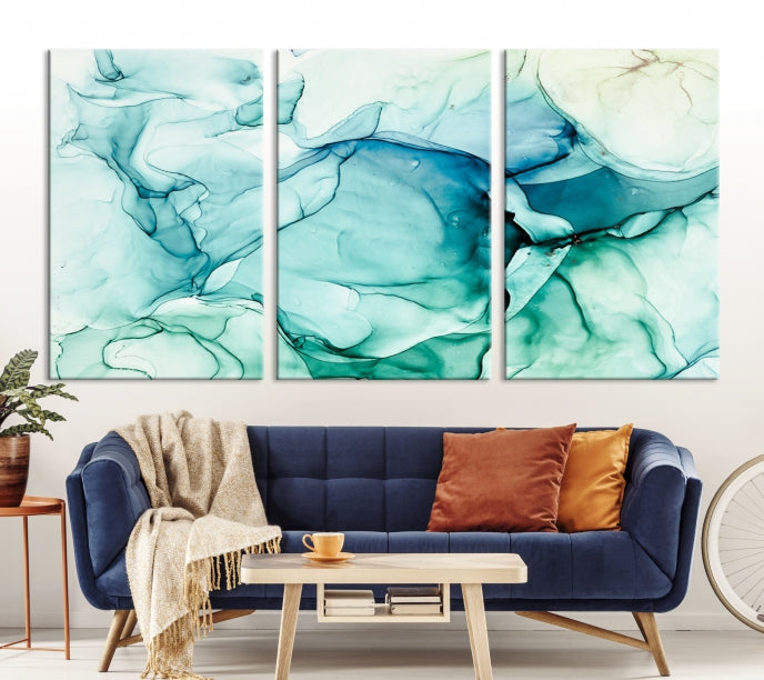 Turquoise Marble Fluid Effect Wall Art Abstract Canvas Wall Art Print