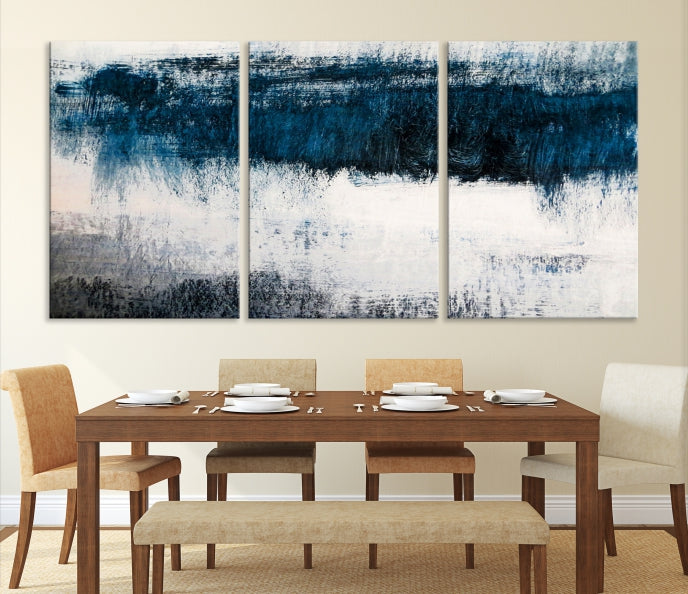 Impression d’art mural sur toile abstraite bleu marine et blanc