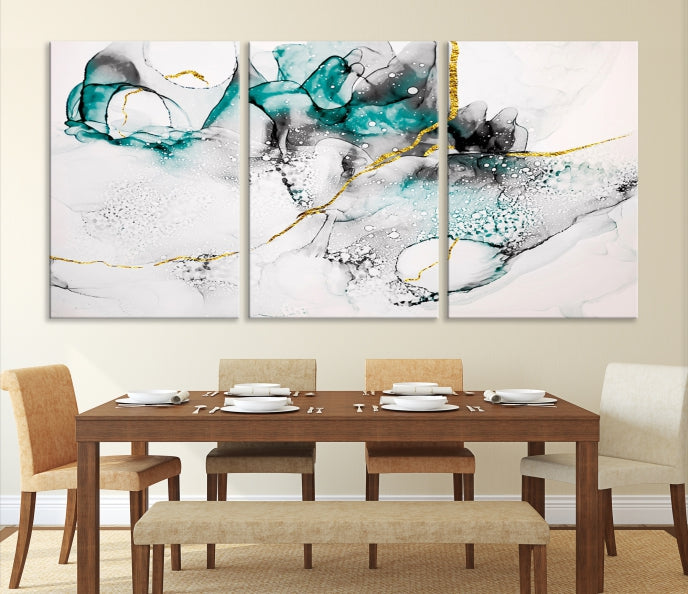 Green Marble Fluid Effect Wall Art Abstract Canvas Wall Art Print