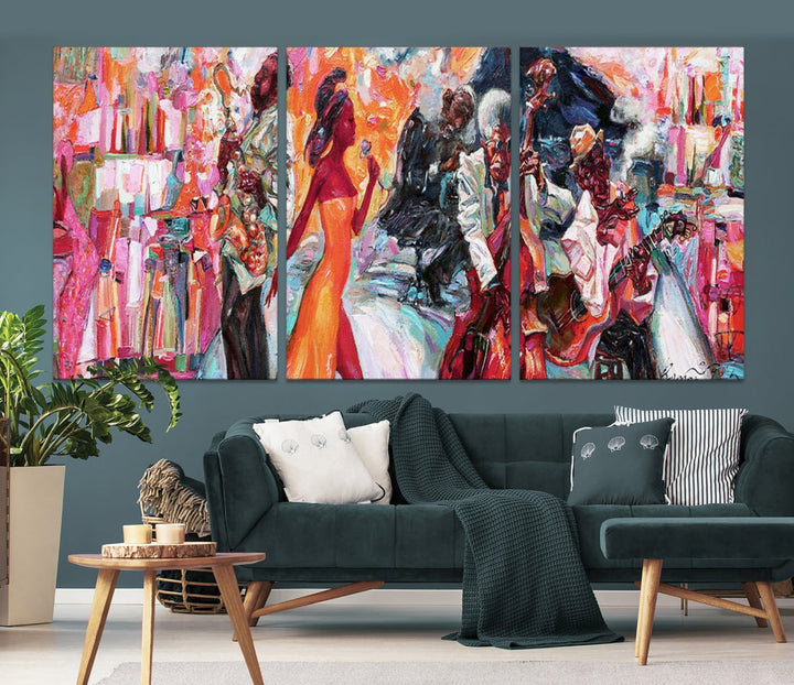 Afro African American Music Band Canvas Wall Art Abstract Jazz Music Wall Art