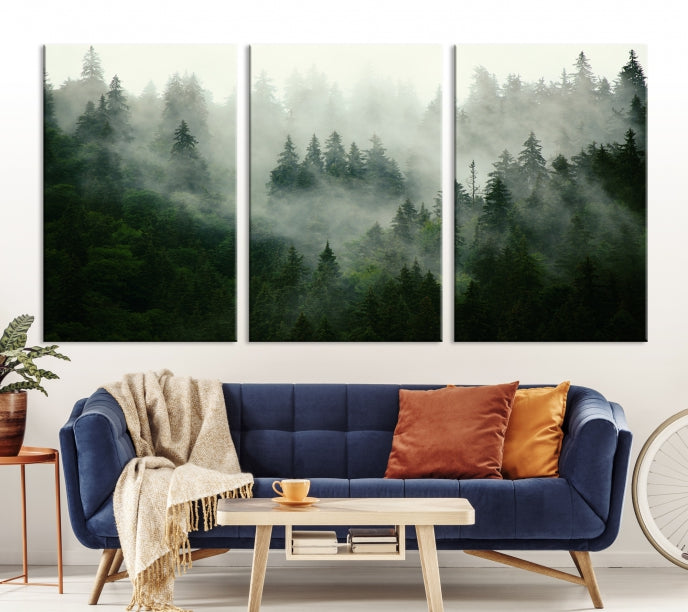 Lienzo decorativo para pared grande con bosque verde