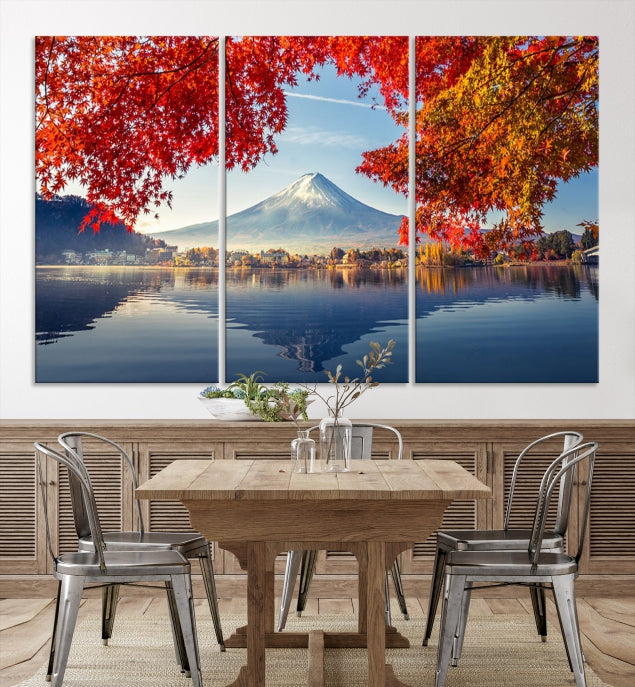 Monte Fuji lienzo pared arte Japón otoño paisaje gran pared arte montaña lienzo impresión