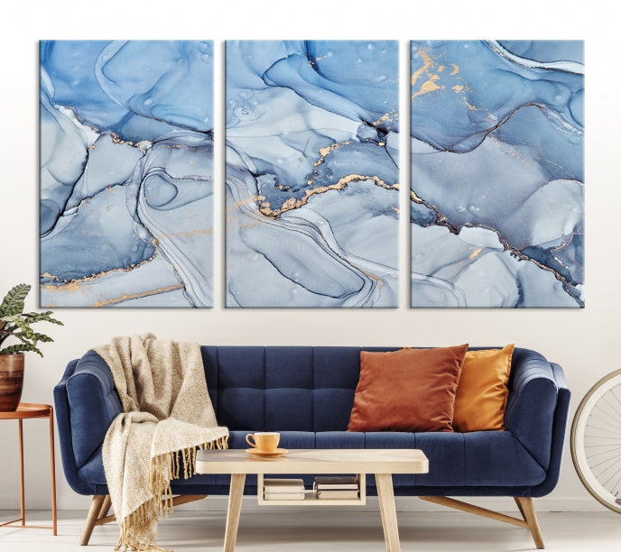 Ice Blue Marble Fluid Effect Wall Art Abstract Canvas Wall Art Print