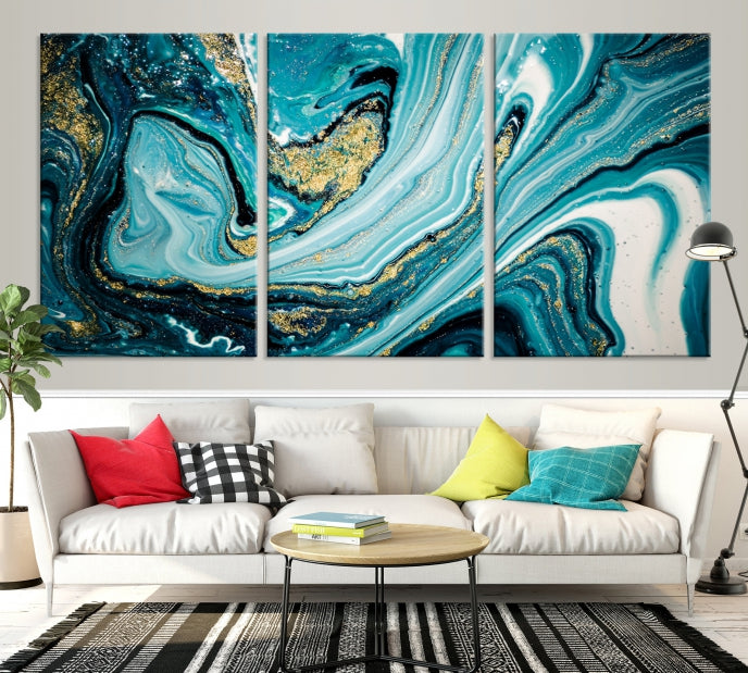 Turquoise Marble Fluid Effect Wall Art Abstract Canvas Wall Art Print