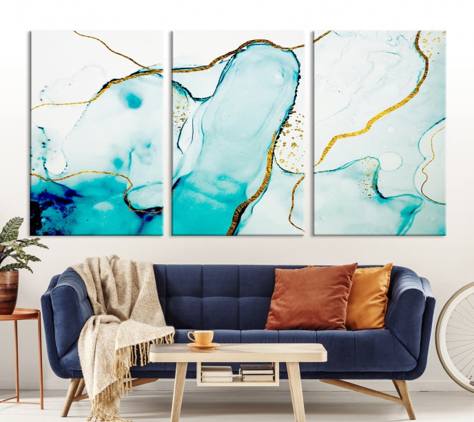 Turquoise Marble Fluid Effect Wall Art Abstract Canvas Wall Art Print