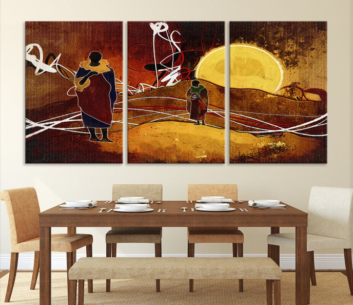 Sun and African People Wall Art Canvas Print